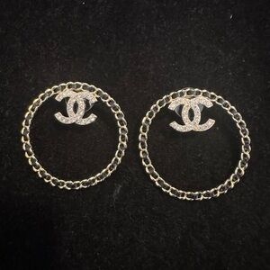 Chanel Silver Tweed Interlock Hoop Earrings